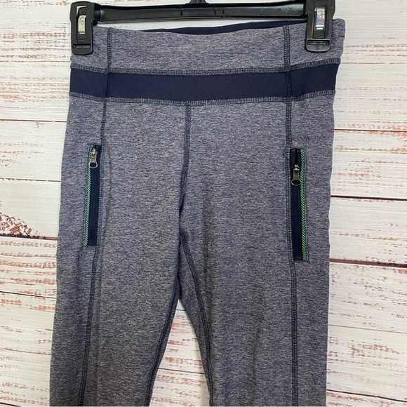 Lululemon Blue inspire mesh detail size 4 space-dye athletic cropped leggings - Picture 3 of 7